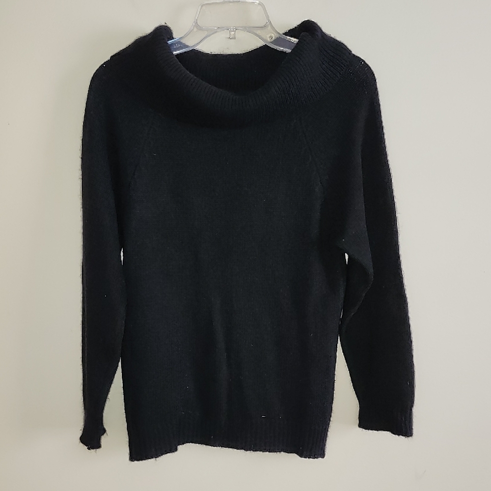 Maggie Lawrence Black Cowl Neck Turtleneck Sweater Quiet Luxury Angora Silk